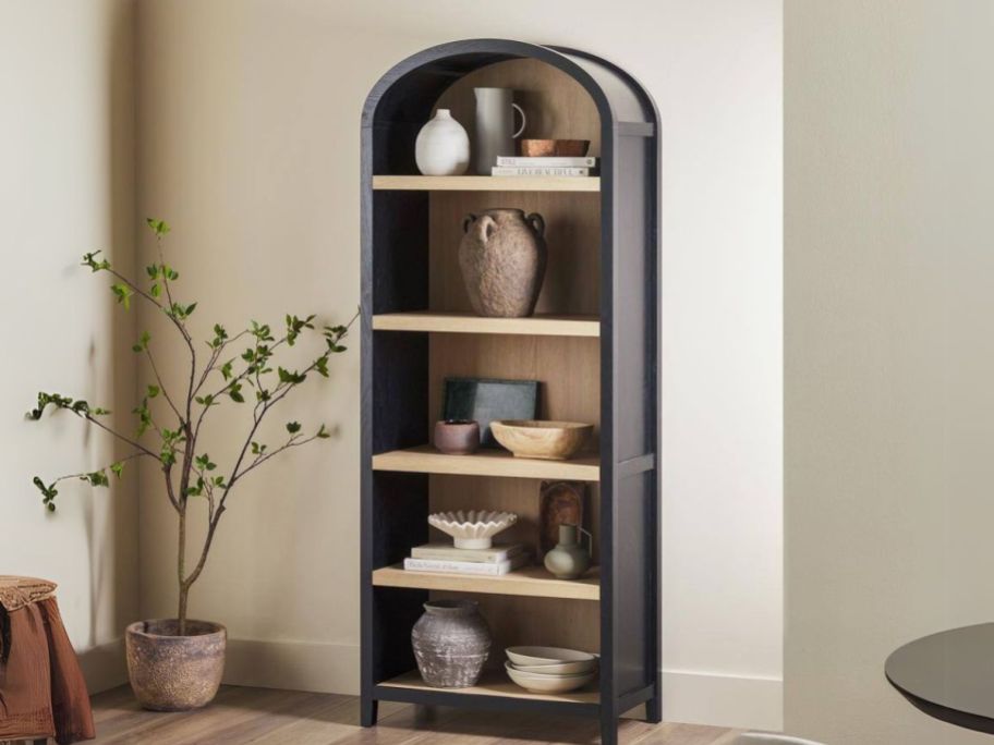 Welwick Designs Arched 5-Shelf Bookcase w/ Open Front Storage Design in hallway