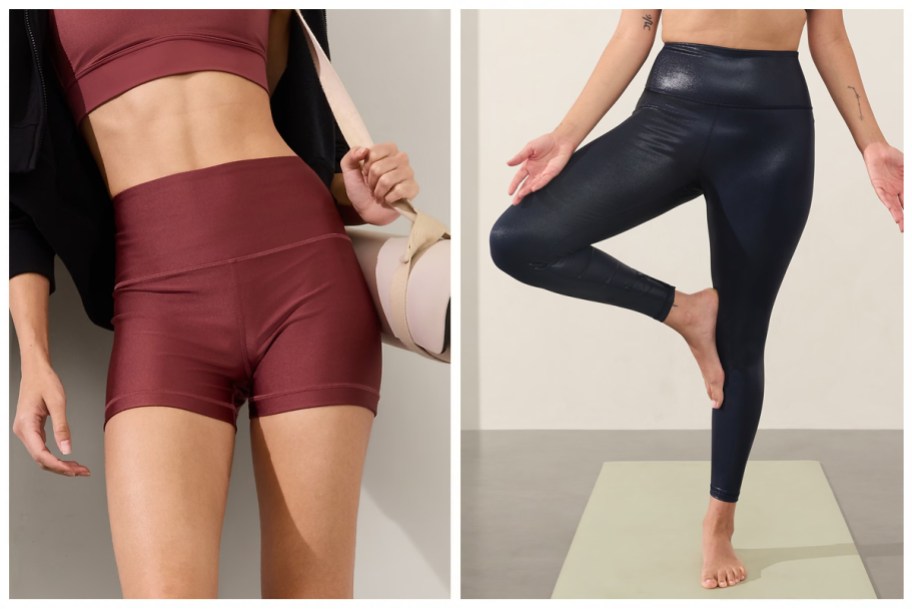 Athleta Elation Ultra High Rise 3in Shorts and Athleta Elation Ultra High Rise Sheen Leggings