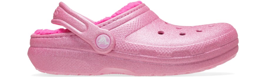 sparkly pink clog with pink fuzzy lining