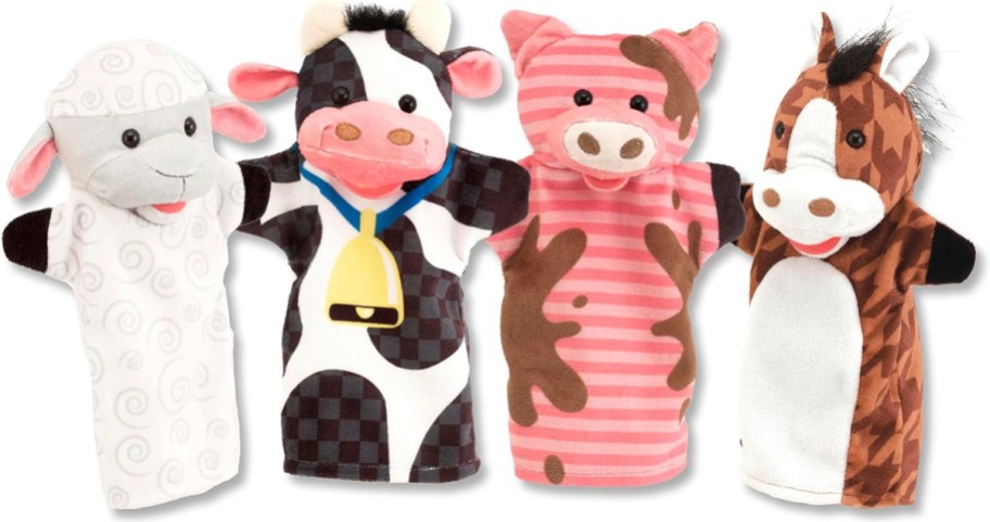 sheep, cow, pig, and tiger puppets 