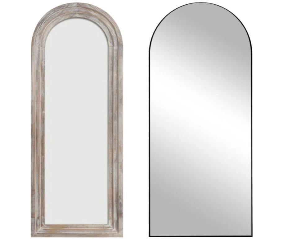 two arched floor mirrors stock images