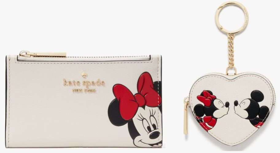 small wallet and key ring coin purse with minnie mouse motif