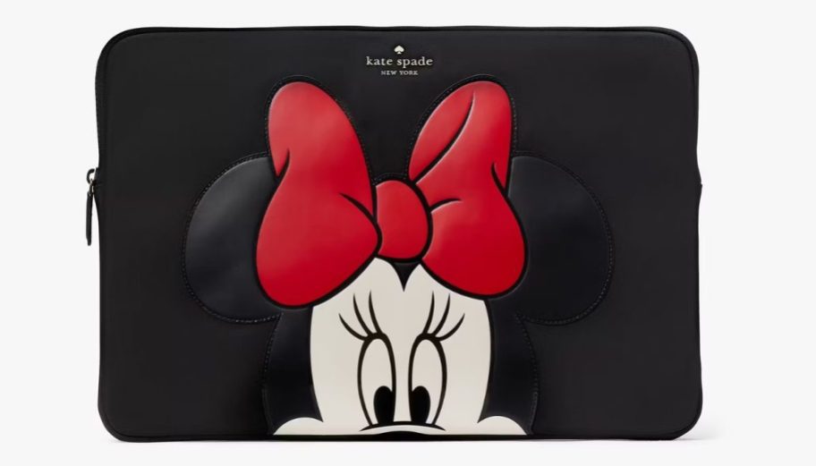 a black laptop sleeve with minnie mouse motif