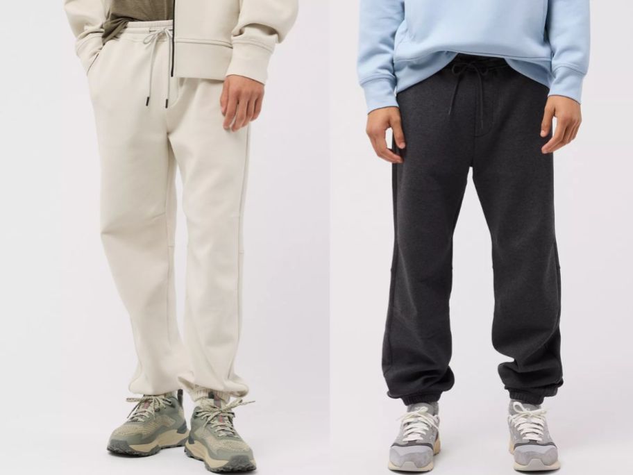 two male models wearing mens tech fleece joggers