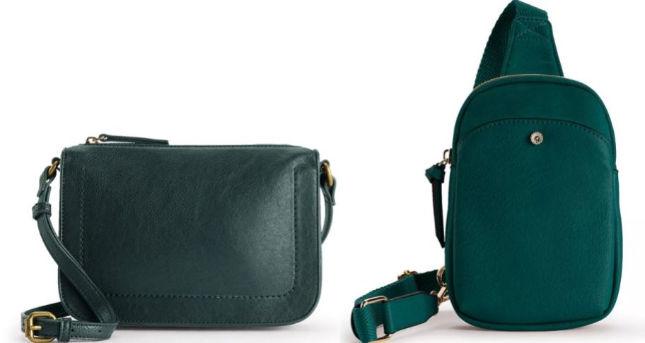 two green crossbody bags