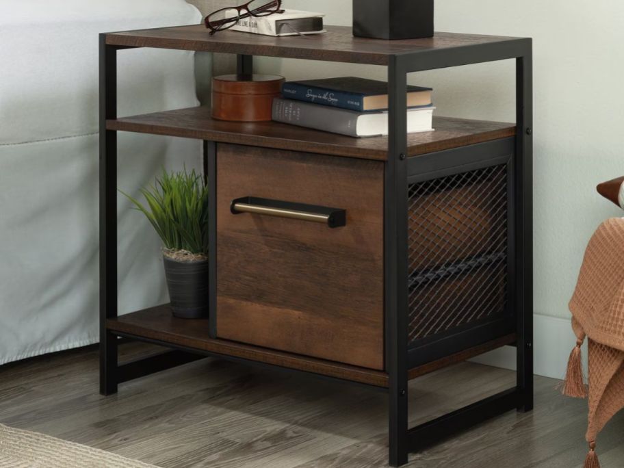 Sauder Briarbrook Nightstand next to bed