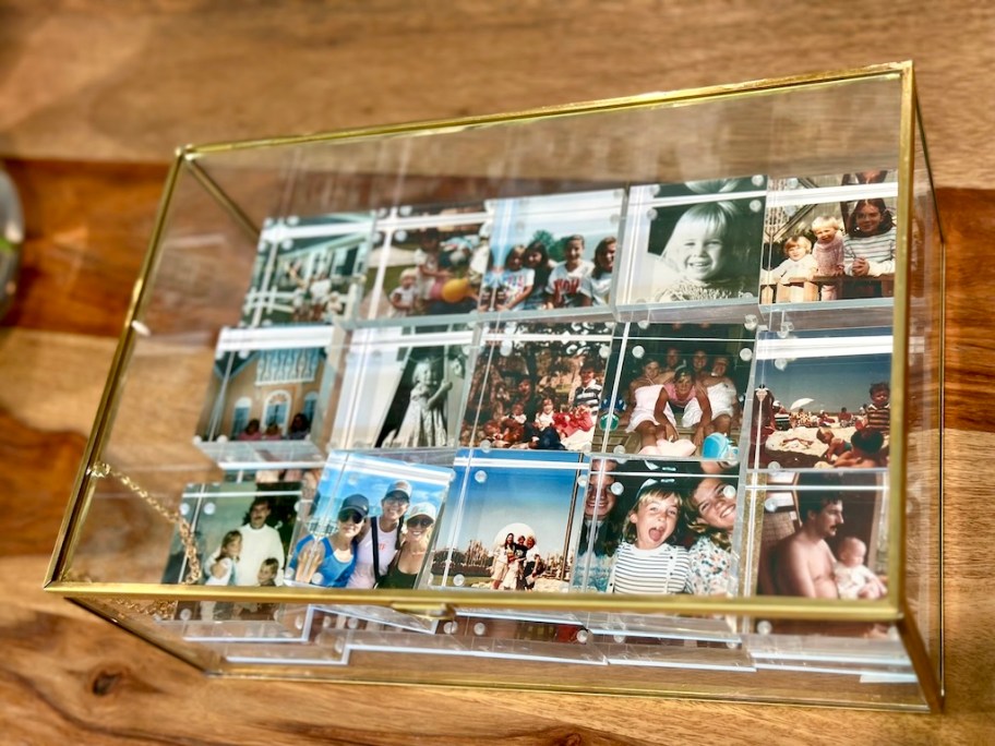 glass box full of acrylic photo blocks