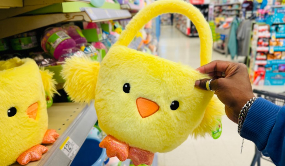 Festive Voice Happy Go Fluffy Plush Chick Easter Basket