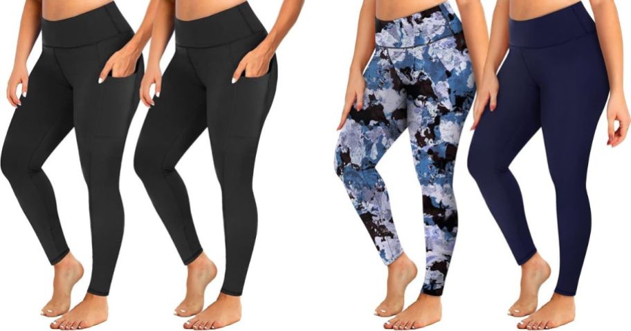 stock images of women wearing YOLIX Plus Size Women's Leggings 2-packs