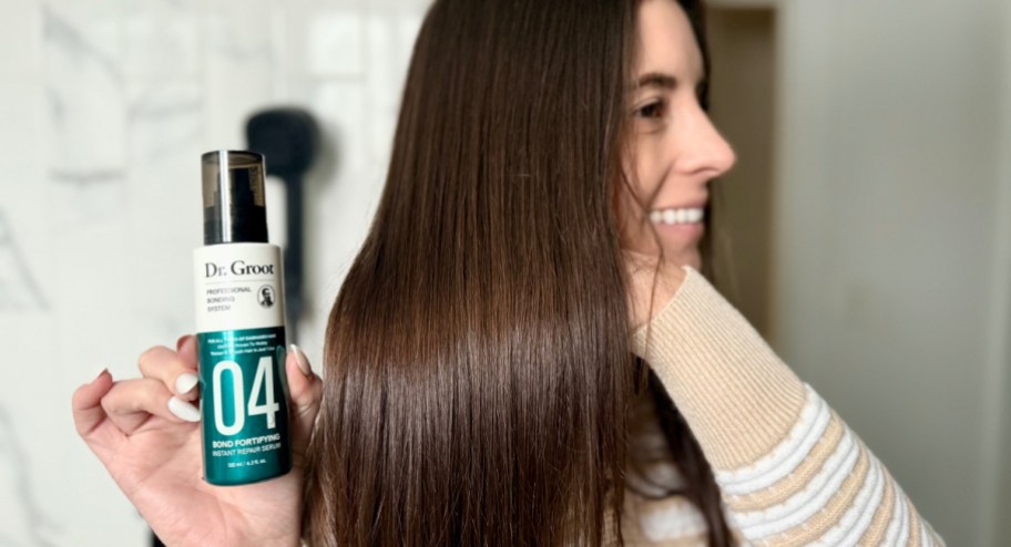 WOman showing her shiny long hair