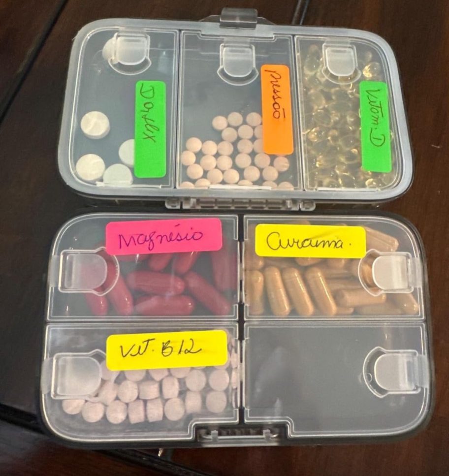 pill case with various kinds of supplements inside