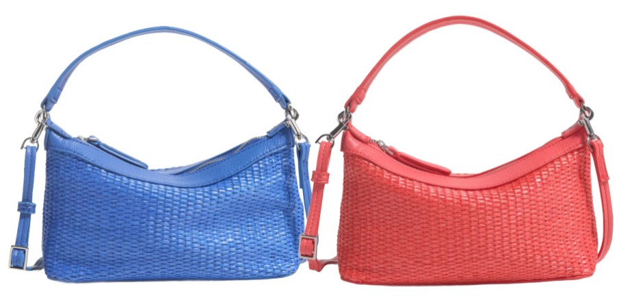 blue and red slouchy straw mini purses