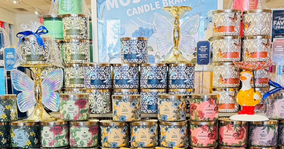 Spring 3-Wick Candles at Bath & Body Works on a display table