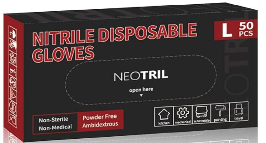 stock image of Black Nitrile Disposable Gloves 50 Count Box