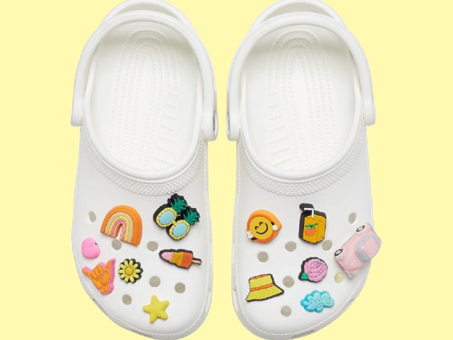 Summer crocs with jibbitz displayed