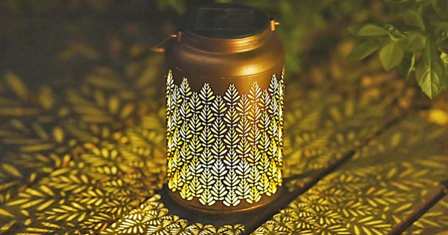 solar lantern with pattern on the ground