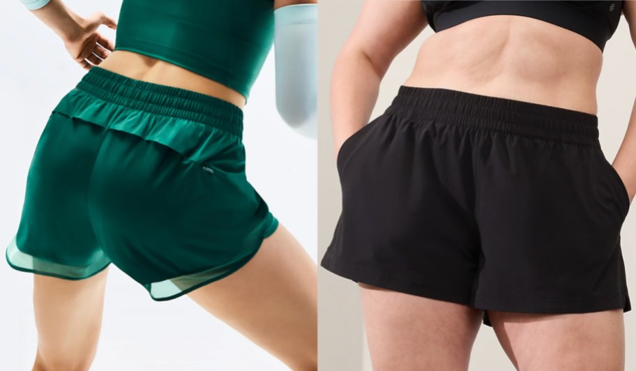 women in green and black shorts