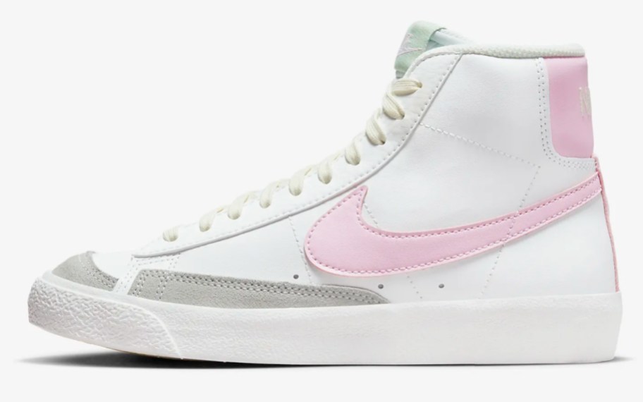 white high tops with pink swoosh sign