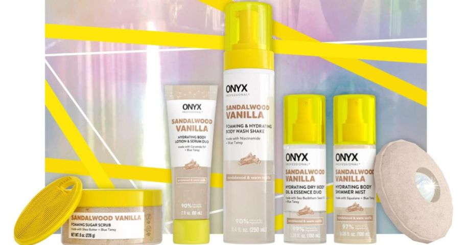 Stock image of a ONYX Professional Body Faves 7-piece Gift Set in Sandalwood Vanilla