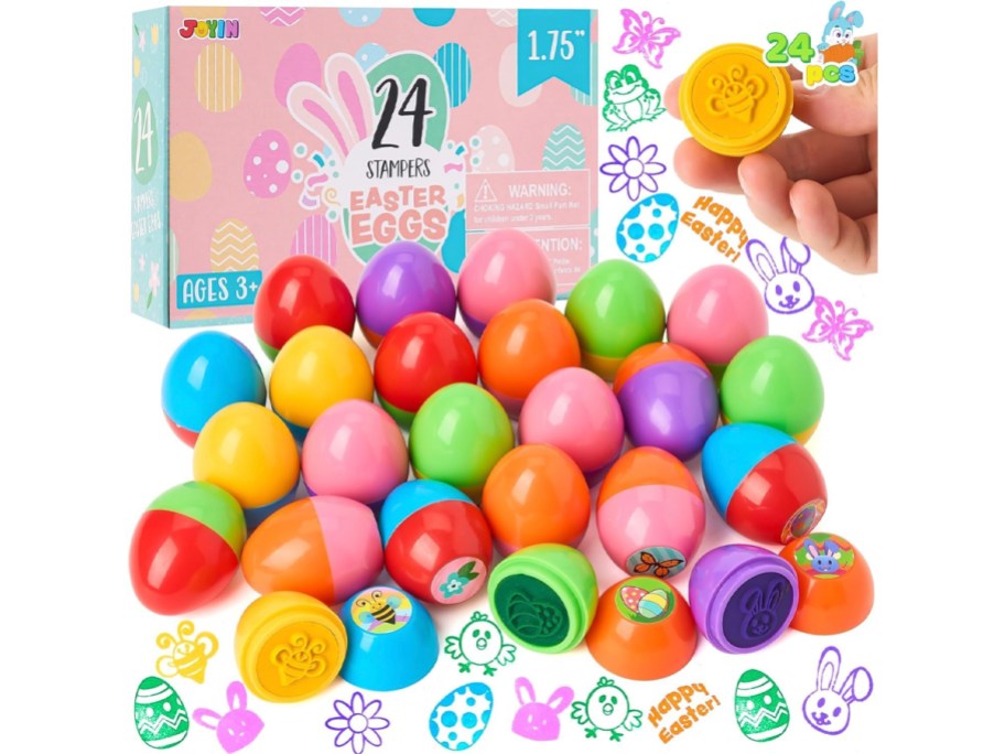 easter eggs with box and easter stamps 