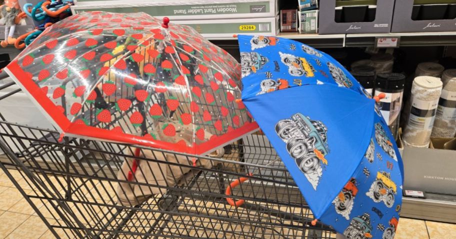 Two Aldi Kids Umbrellas in a cart