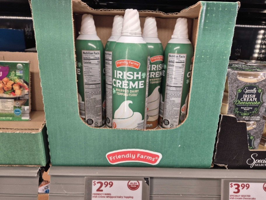 cans of friendly farms irish creme whipped cream in store