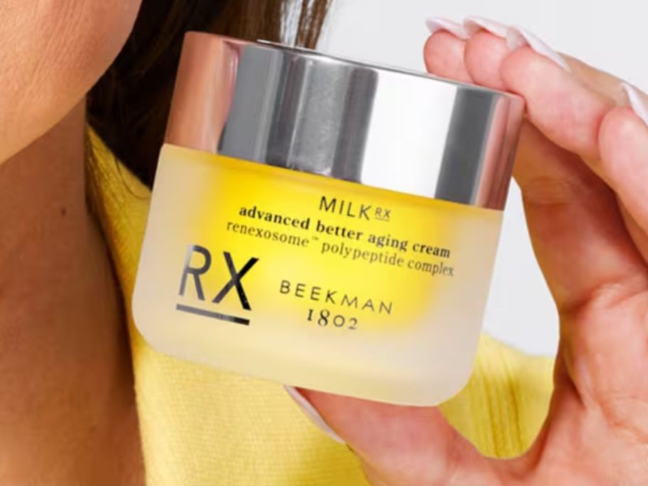 Beekman 1802 Milk RX Advanced Better Aging Cream in hand