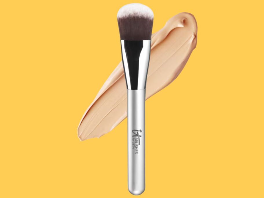 IT Brushes for ULTA Airbrush OMG! Foundation Brush #106 against yellow background