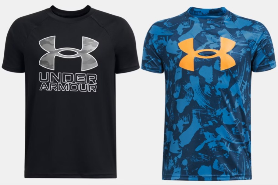 black and blue boys shirts with UA logo