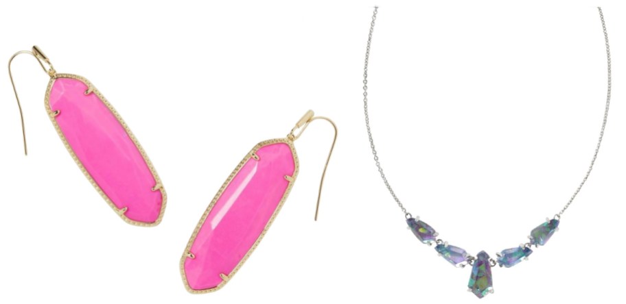 Kendra scott dangle pink earrings with a gemstone necklace