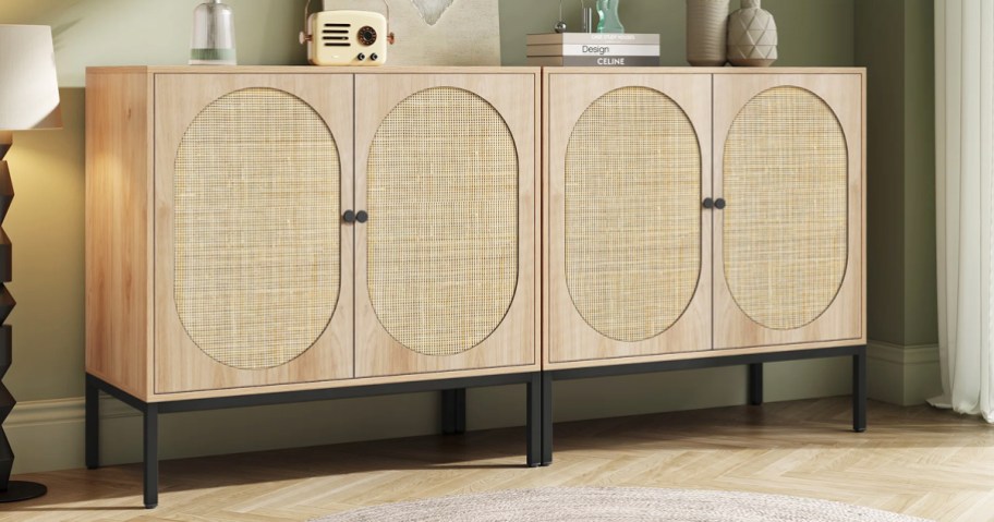 set of rattan storage cabinets