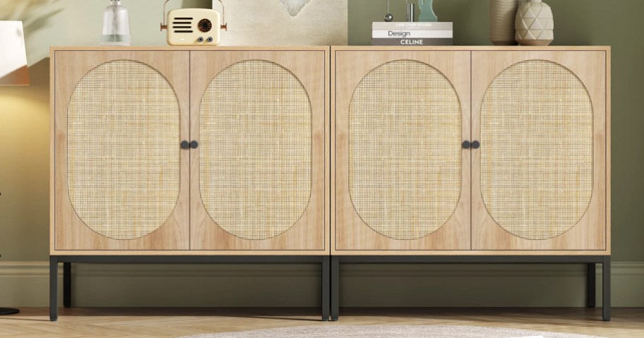 set of rattan storage cabinets