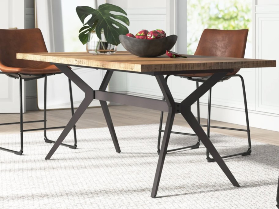 wood top dining table with metal legs