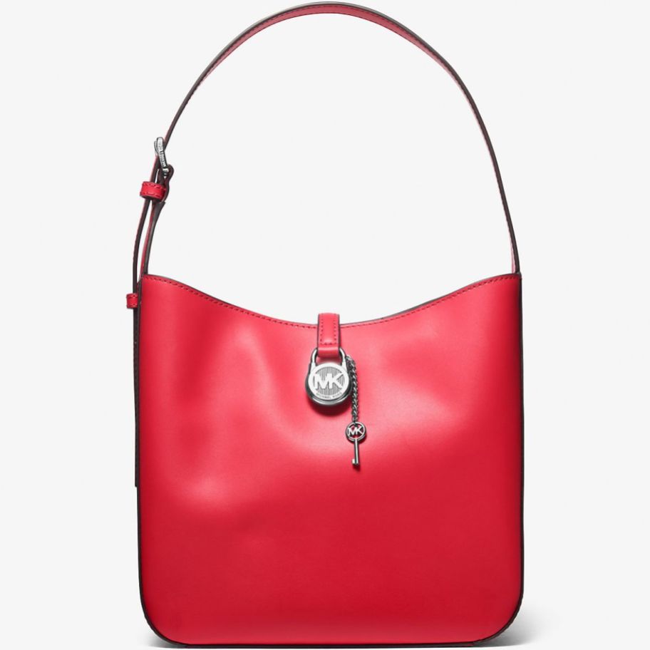 small red leather shoulder bag