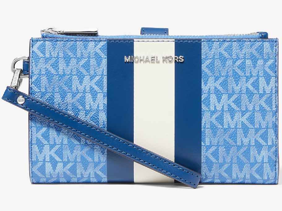 blue and white Michael Kors Wristlet