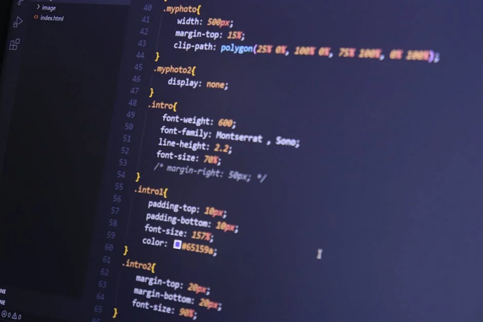 Focused shot of HTML and CSS code on a monitor for web development. - affordable web hosting promo codes for bloggers
