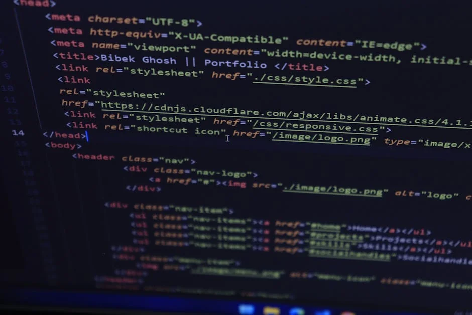 Close-up of HTML and CSS code displayed on a computer screen, ideal for tech and programming themes. - affordable web hosting promo codes for bloggers