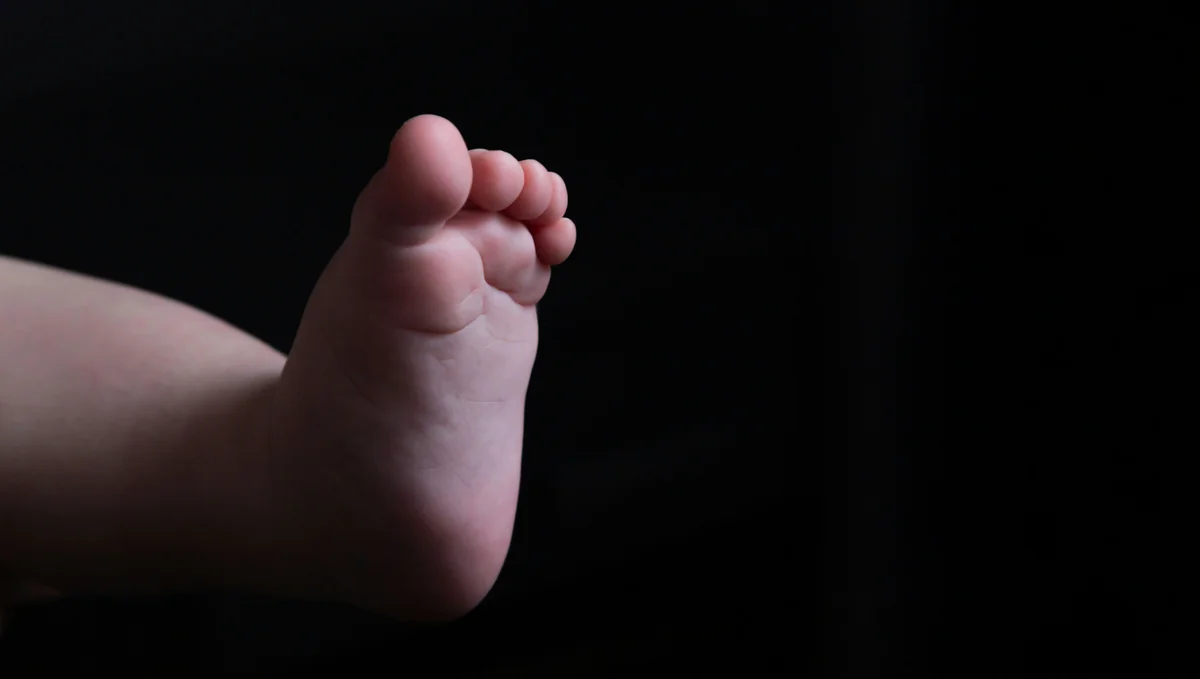 Leg of a light-skinned baby on a black background. Place for an inscription. Abortion. Motherhood. Part of the body. The close plan. Advertising. Maternity hospital. Birth. Baby. Adoption. - infant child care - Baby gear and nursery furniture discount offers