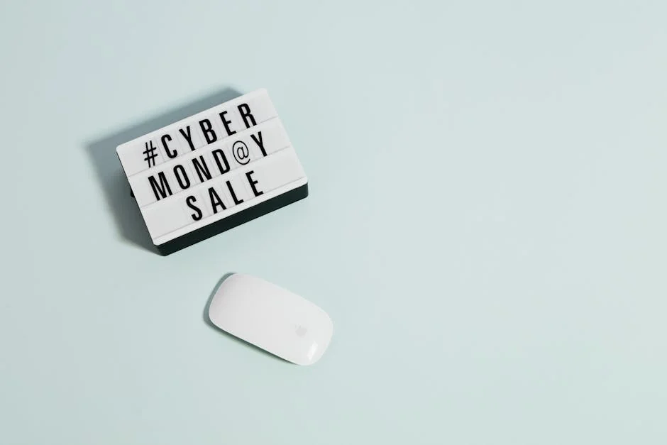 Minimalist design depicting Cyber Monday sale concept with a white mouse on pastel background. - cyber monday early access deals for subscribers