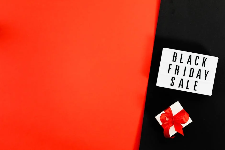 Minimalist Black Friday sale image with gift box and copy space. - limited time luxury fashion sales online