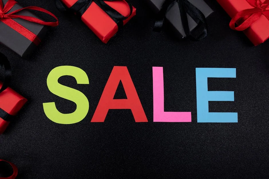 Vibrant SALE text surrounded by gift boxes offers perfect promotional imagery. - photo printing coupons and personalized gift deals