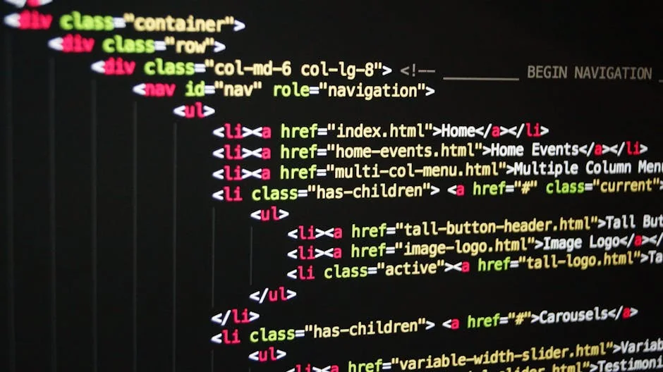 Close-up of vibrant HTML code displayed on a computer screen, showcasing web development and programming. - web design development - Reliable website for holiday gift guide deals