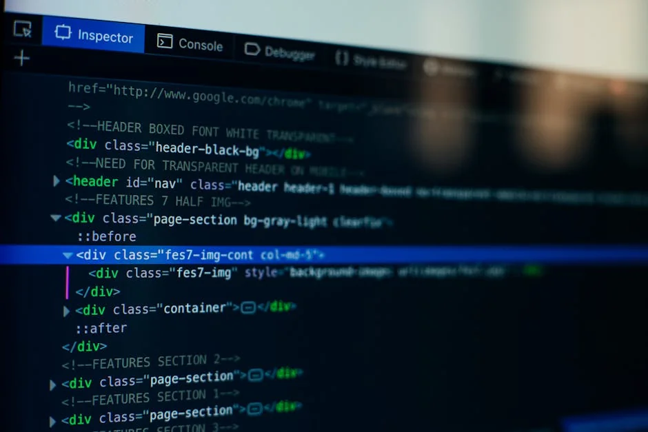 Detailed view of HTML code on a computer screen, ideal for tech and software development themes. - web design development - Reliable website for holiday gift guide deals
