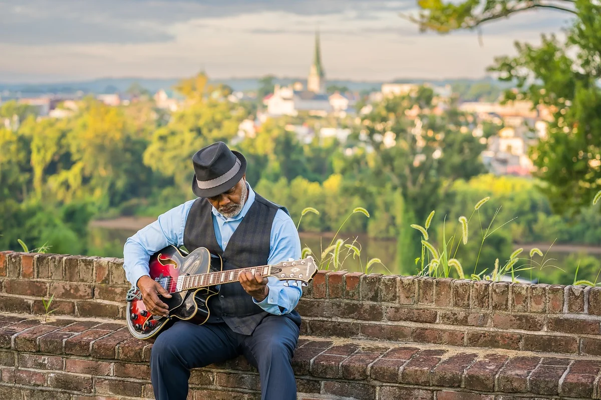 man, music, guitar, senior, countryside, portrait - senior citizen discounts for dining and entertainment